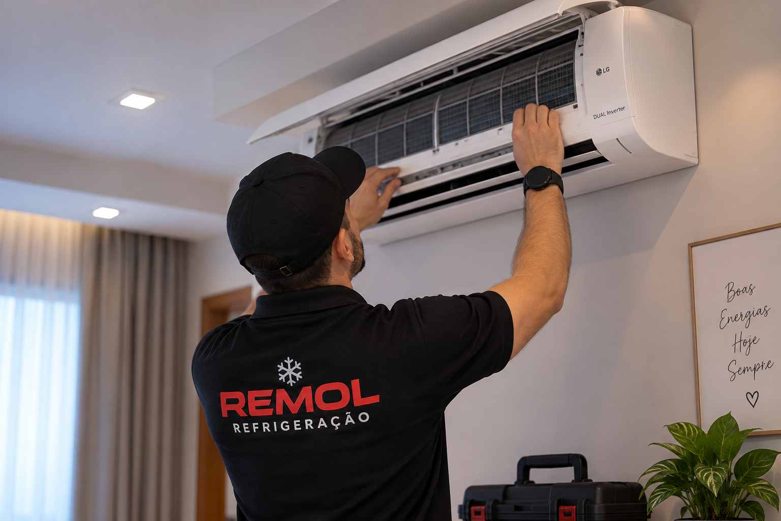 Técnico realizando manutenção em ar-condicionado